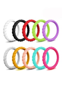 SYOSI Silicone Wedding Ring for Women, Rubber Wedding Bands Stackable Thin Silicone Rings, Rubber Engagement Bands, No-Toxic and Skin Safe (10 Pcs Mixed Packs, Size 6)