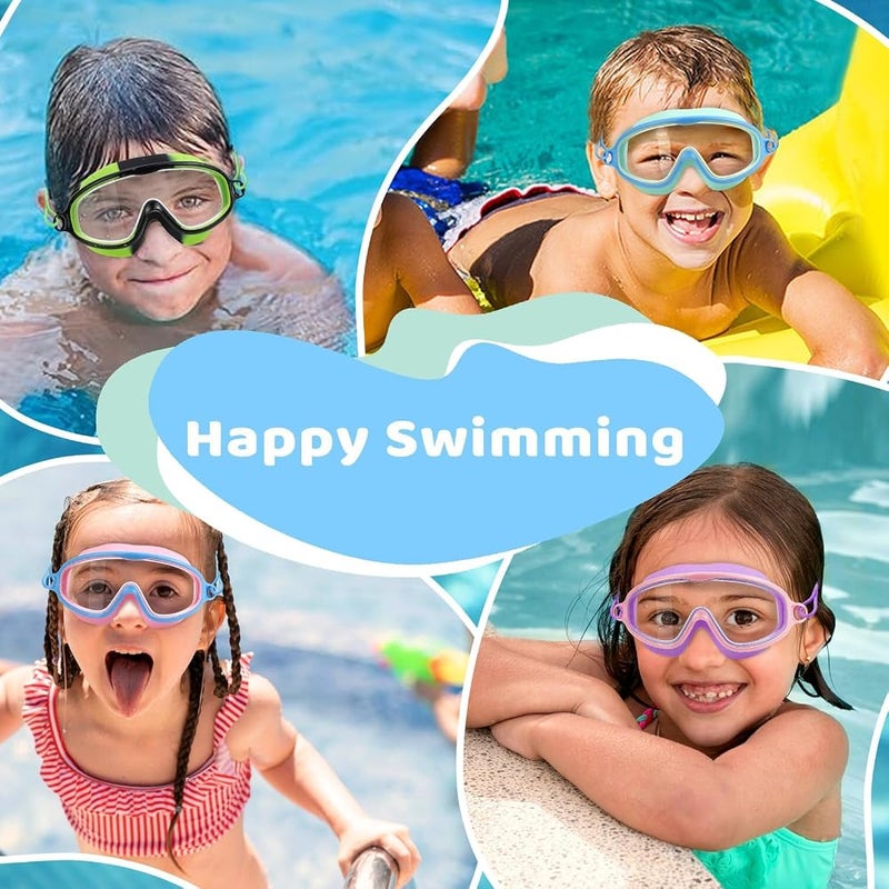 BIGTHREE® Kids-Swim-Goggles with Elastic Fabric Strap, 2 Pcs Swimming Mask Pool Goggle, Wide View Anti Fog UV for 3-15 Toddlers Girls Boys - Image 3