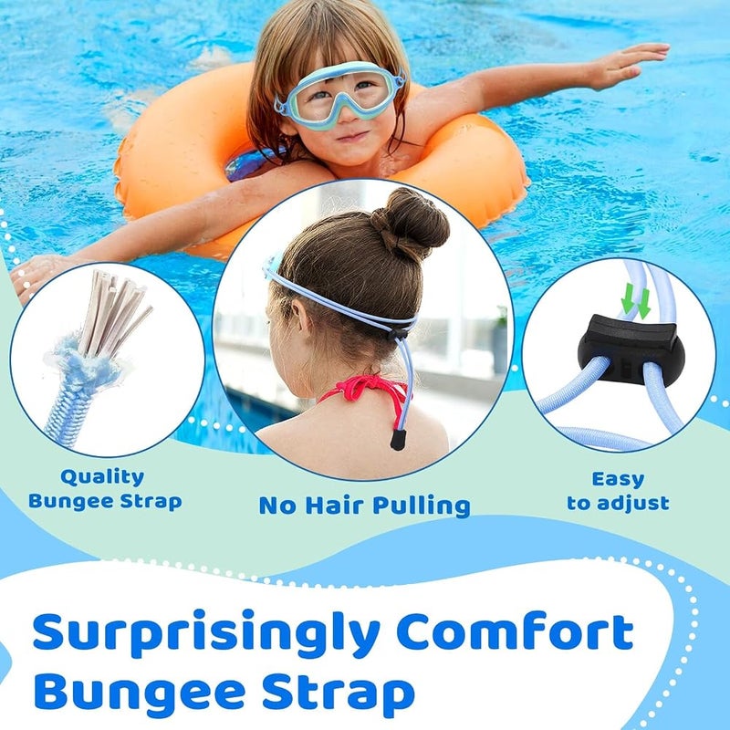 BIGTHREE® Kids-Swim-Goggles with Elastic Fabric Strap, 2 Pcs Swimming Mask Pool Goggle, Wide View Anti Fog UV for 3-15 Toddlers Girls Boys - Image 4
