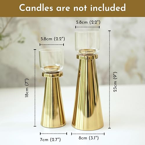 Behoma Handcrafted Golden Tea Light Candle Holders Set of 2 | Premium Metal & Glass Candle Stand | Table Centerpiece for Living Room, Coffee Tables & Christmas Decor Gift (Candles Not Included) - Image 5