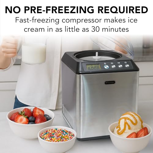 Whynter Ice Cream Maker Machine Automatic 2.1 Qt. Upright with Built-In Compressor, LCD Digital Display & Timer, No Pre-Freezing, ICM-201SB, Stainless Steel - Image 2