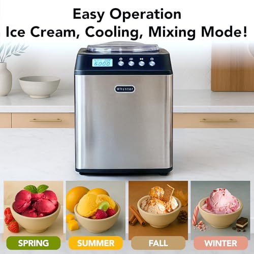 Whynter Ice Cream Maker Machine Automatic 2.1 Qt. Upright with Built-In Compressor, LCD Digital Display & Timer, No Pre-Freezing, ICM-201SB, Stainless Steel - Image 4