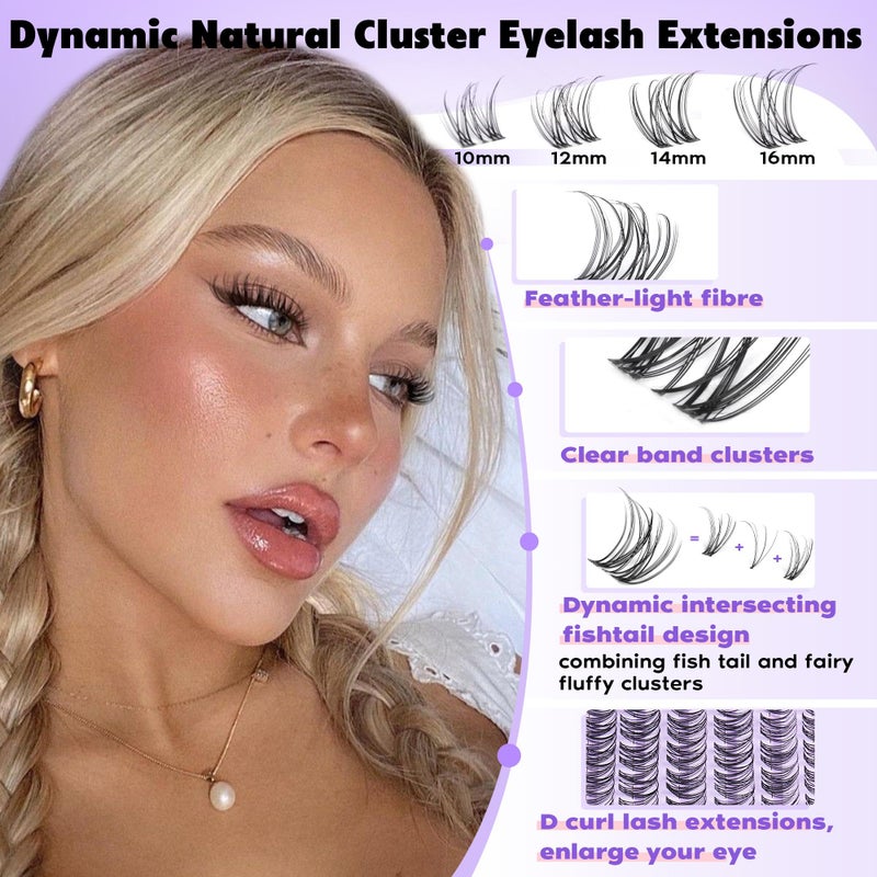 Goddvenus Invisible Band Lash Clusters Kit Wispy Natural Cluster Eyelash Extension Kit DIY Lash Extension Kit C Curl 10-16MM Eyelash Clusters Volume Individual Lashes Kit by Goddvenus - Image 2