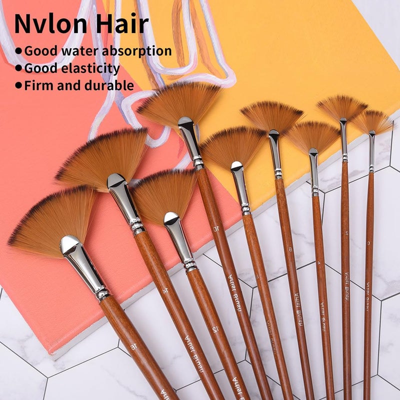 HOJIBOFA Artist Fan Paint Brushes Set,9 Pcs Professional Soft Anti-Shedding Fan Brush for Acrylic Oil Watercolor Gouache Painting Kits with Long Handle Nylon Hair - Image 2
