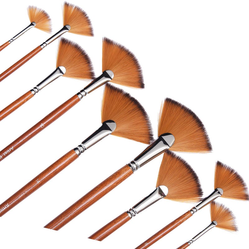 HOJIBOFA Artist Fan Paint Brushes Set,9 Pcs Professional Soft Anti-Shedding Fan Brush for Acrylic Oil Watercolor Gouache Painting Kits with Long Handle Nylon Hair - Image 1
