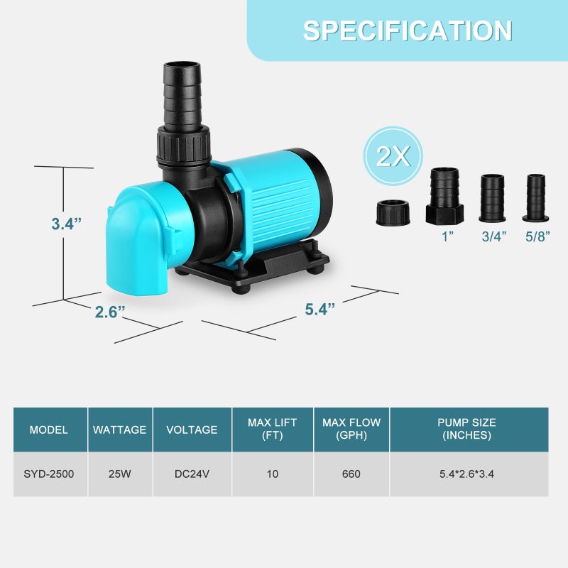 JEREPOND 660GPH Aquarium Return pump with LCD display controller, DC 24V 25W aquarium pump for saltwater freshwater aquarium,fish tank,sump,20 speeds ECO Quiet Submersible and inline pump - Image 2