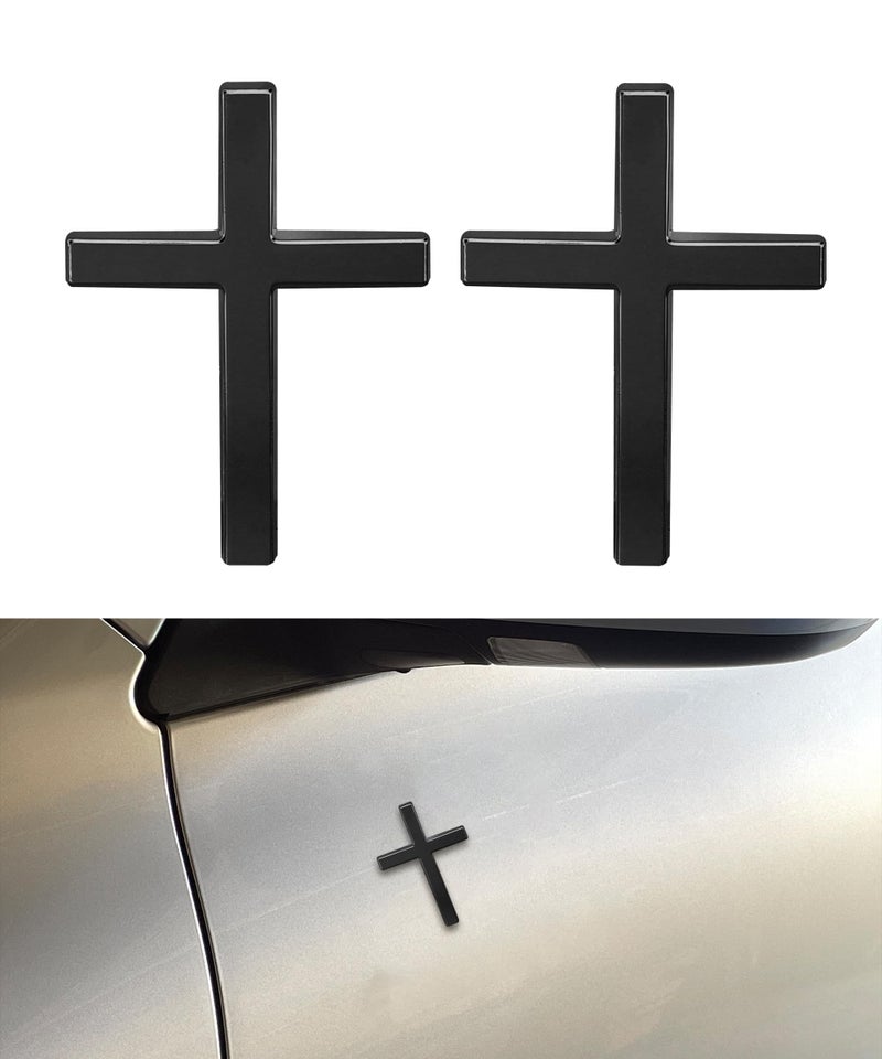 SCUARI 2PCS 3D Cross StickersCar Accessories Decals for VehiclesSelf Adhesive Cross Metal Car Emblem2518 Cross Jesus Automotive DecalSuitable for Trunk Tailgate Side Decoration Black - Image 3