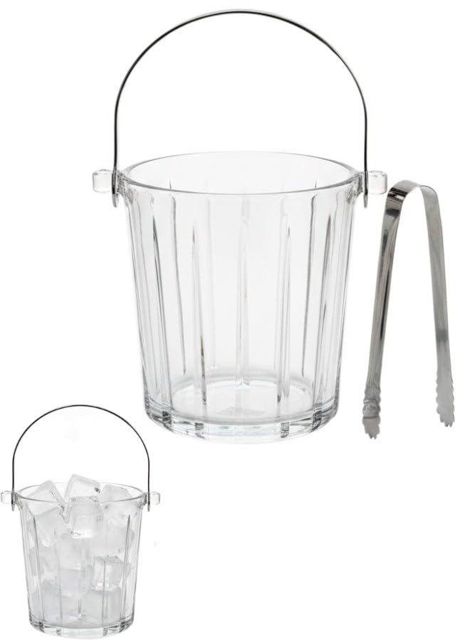 Glass Ice Pail Bucket 980ML Capacity, Classic Cylindrical Elegant Design, Made of Durable Soda-Lime Glass with High Transparency, Includes Sturdy Metal Handle and Ice Tongs, Perfect for Home Parties,