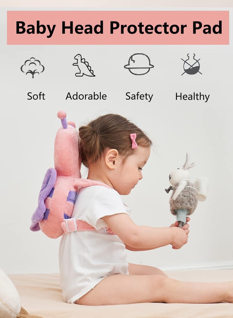Toddler Baby Protection Backpack Cushion Wear, Adjustable Toddler Baby Walking Head Protection Safety Pads, Prevent Injured, Suitable age 6-24 Months (Pink erfly) - Image 2