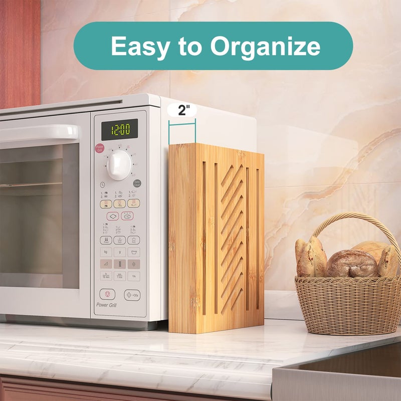 Vriccc Bamboo Bread Slicer - Adjustable Width Guides. Sturdy Wooden Cutting Board. Easy Slicing for Homemade Bread, Bagels & More - Image 3