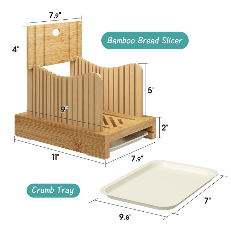 Vriccc Bamboo Bread Slicer - Adjustable Width Guides. Sturdy Wooden Cutting Board. Easy Slicing for Homemade Bread, Bagels & More - Image 5