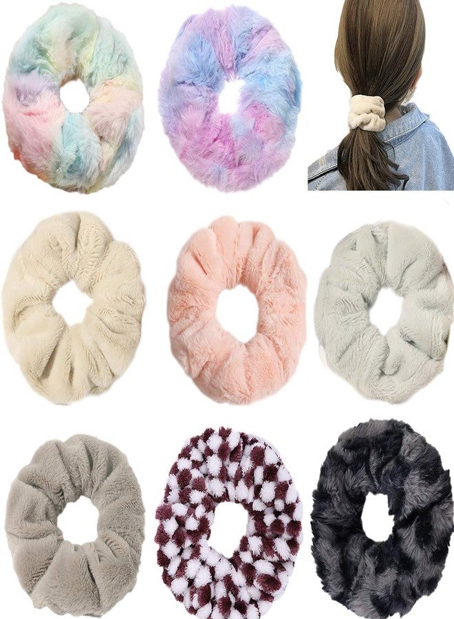 DINPREY 8 Pcs Leopard Towel Scrunchies for hair Drying with Tie dye and stripe Soft Microfiber Hair Scrunchies Thick Fuzzy Scrunchy Frizz Free Hair Bobbles Ropes Traceless Ponytail Holder Hair Ties - Image 1
