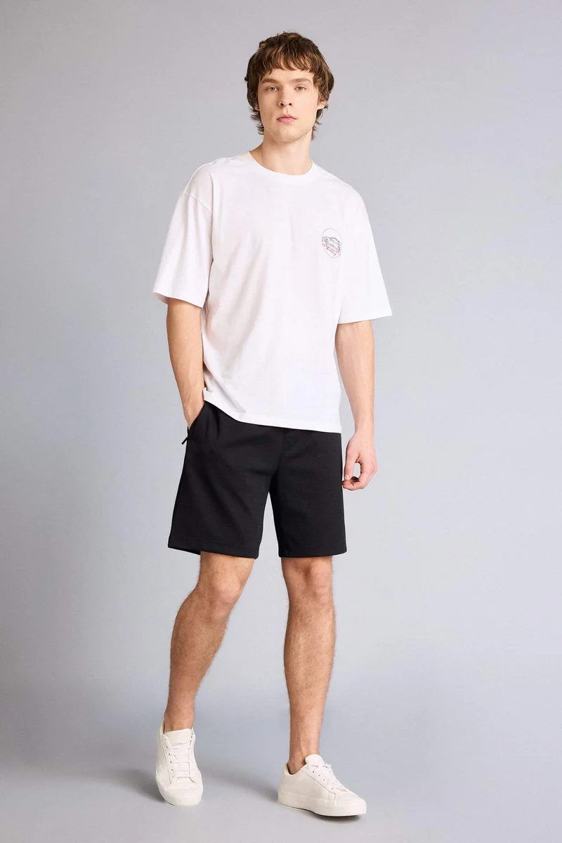 Regular Fit Black Elastic Waist Shorts