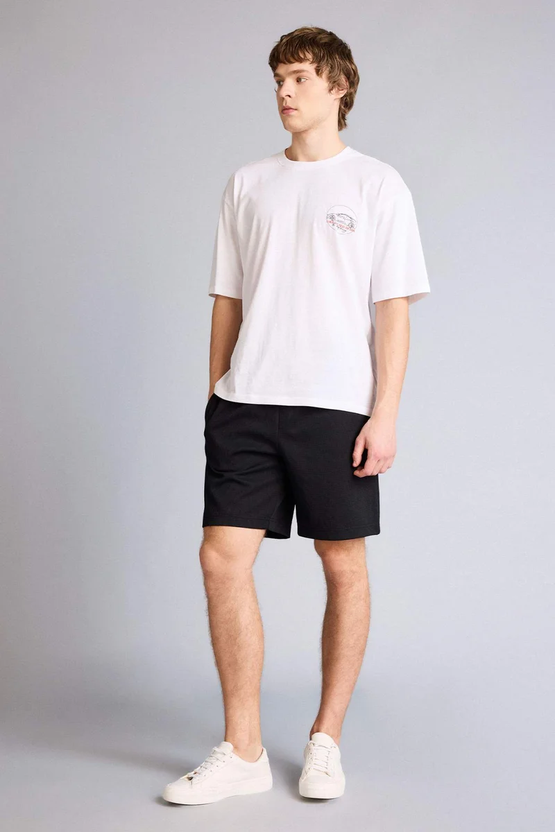 ديفاكتو Regular Fit Black Elastic Waist Shorts