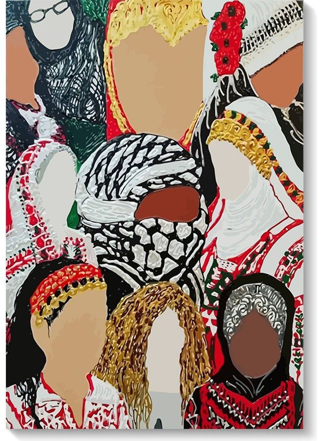 RYN لوحة فنية جدارية للمرأة الفلسطينية متعددة الألوان مقاس 40×60 سم  - Image 1