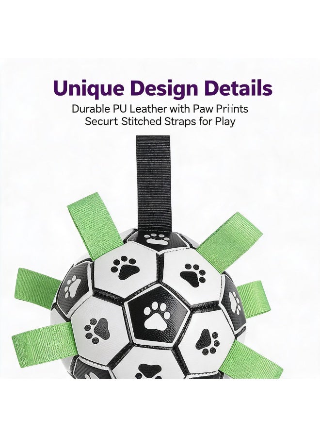 6 Inch Dog Soccer Ball with Straps, Durable Interactive Tug of War Dog Toy, Floating Water Play Ball, Birthday Gift for Medium and Large Breed Dogs - Image 2