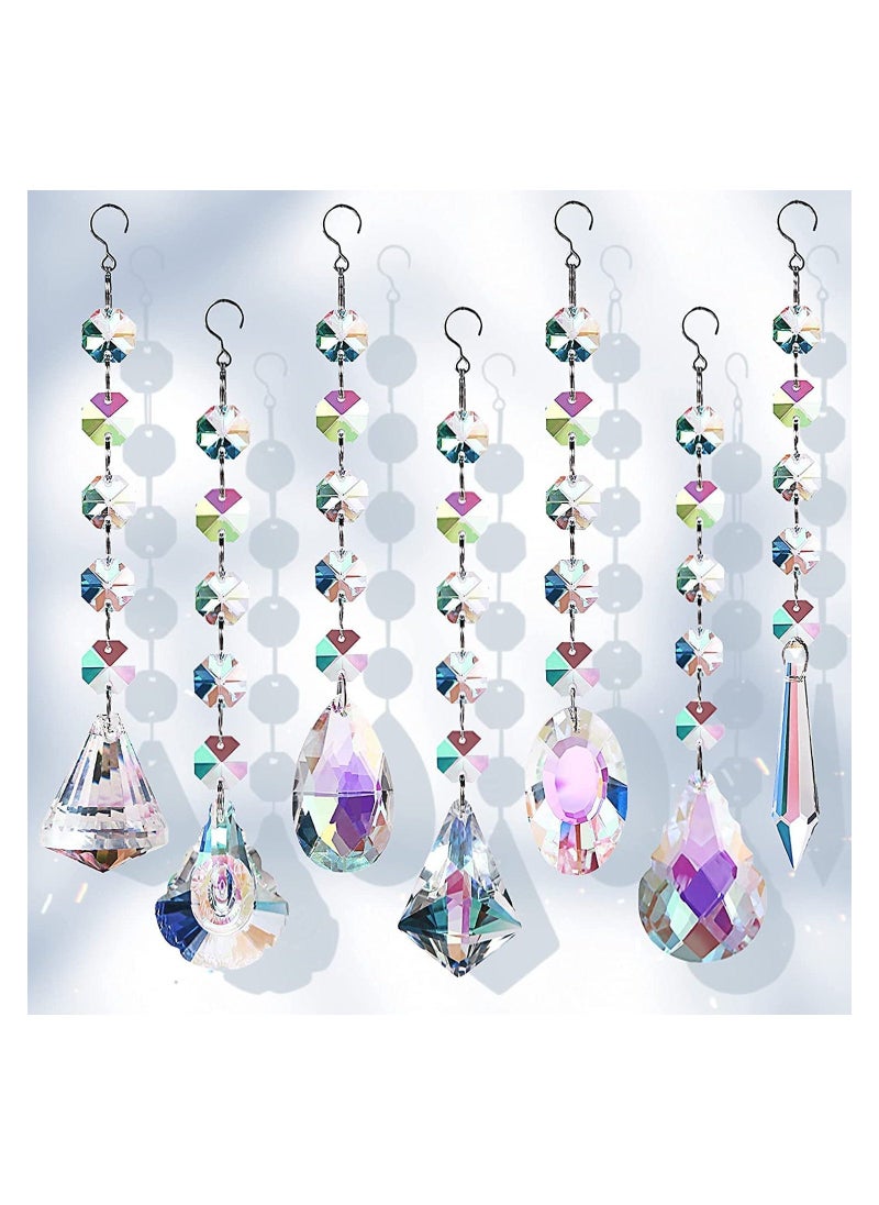 Sun Catchers with Crystals 7 Pcs Hanging Crystals Suncatchers for Windows Colored Crystals Prisms Glass Pendant Suncatchers Beads for Chandeliers Garden C hristmas Tree Decoration  - Image 1