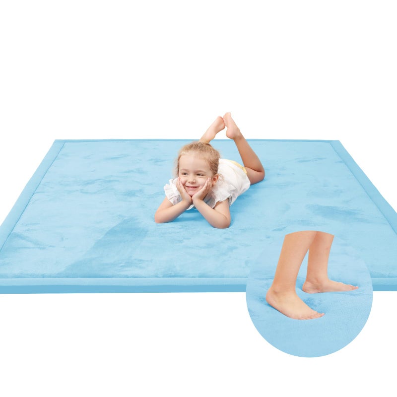 Huloo Sleep Baby Play Mat for Floor,1.3" Thick Memory foam Tummy Time Mat for Toddlers,Infants,kids,Water-Repellent Soft Nursery Rug,Extra Large Non Slip for Crawling&Yoga,Tatami Style for Living Room(Light Blue) - Image 1