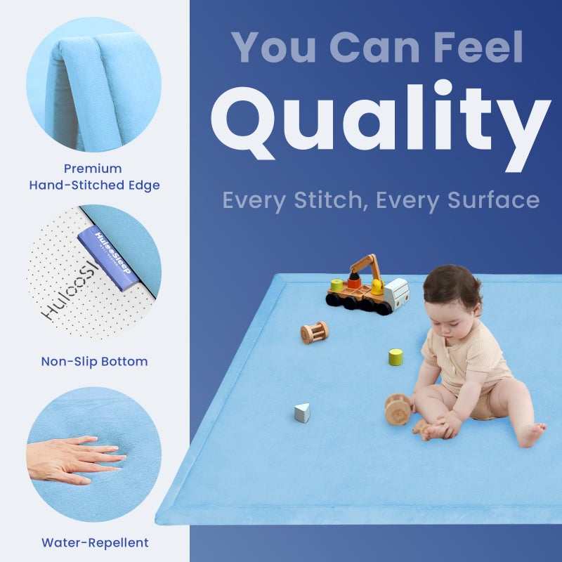 Huloo Sleep Baby Play Mat for Floor,1.3" Thick Memory foam Tummy Time Mat for Toddlers,Infants,kids,Water-Repellent Soft Nursery Rug,Extra Large Non Slip for Crawling&Yoga,Tatami Style for Living Room(Light Blue) - Image 5