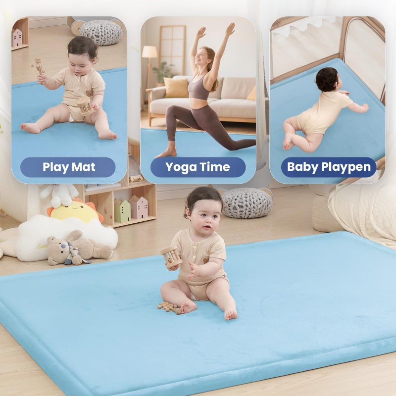 Huloo Sleep Baby Play Mat for Floor,1.3" Thick Memory foam Tummy Time Mat for Toddlers,Infants,kids,Water-Repellent Soft Nursery Rug,Extra Large Non Slip for Crawling&Yoga,Tatami Style for Living Room(Light Blue) - Image 4