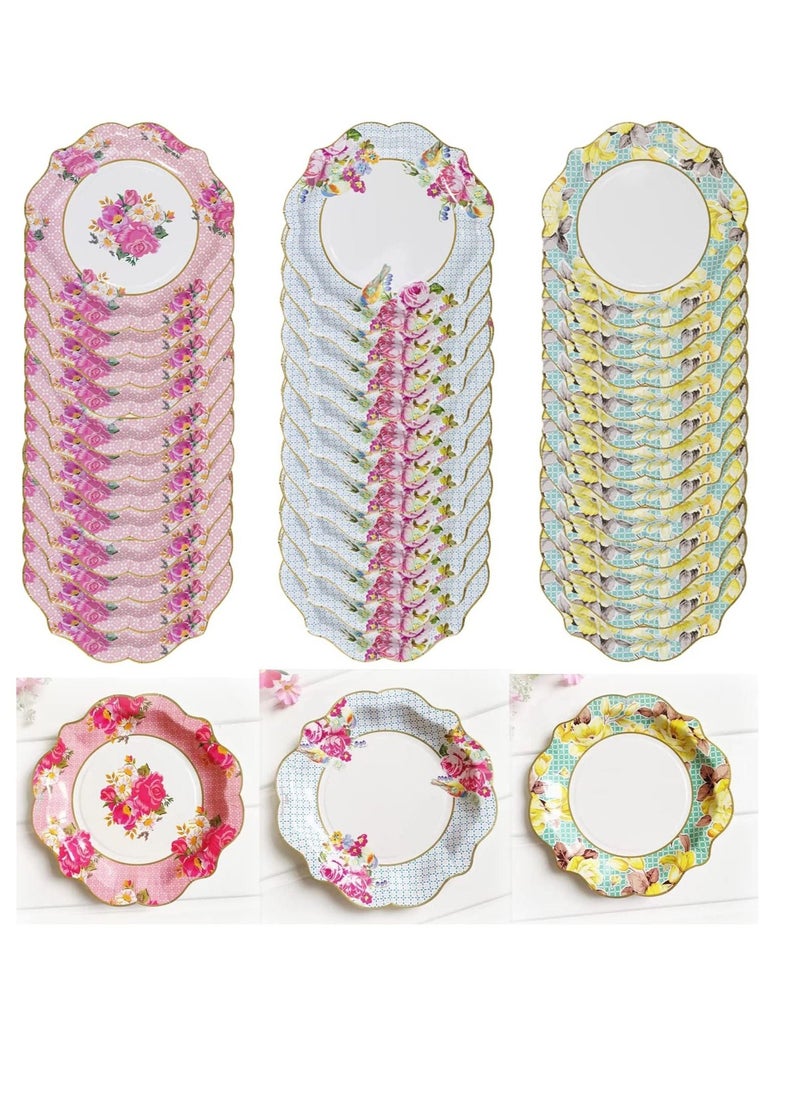 Generic 36 Pack of Talking Tables Paper Plates, Afternoon Tea Vintage Floral Paper Plates for Birthday Party, Baby Shower, Wedding and Anniversary, Disposable Tableware in Pastel Colors, Pink, 8.6"  - Image 1