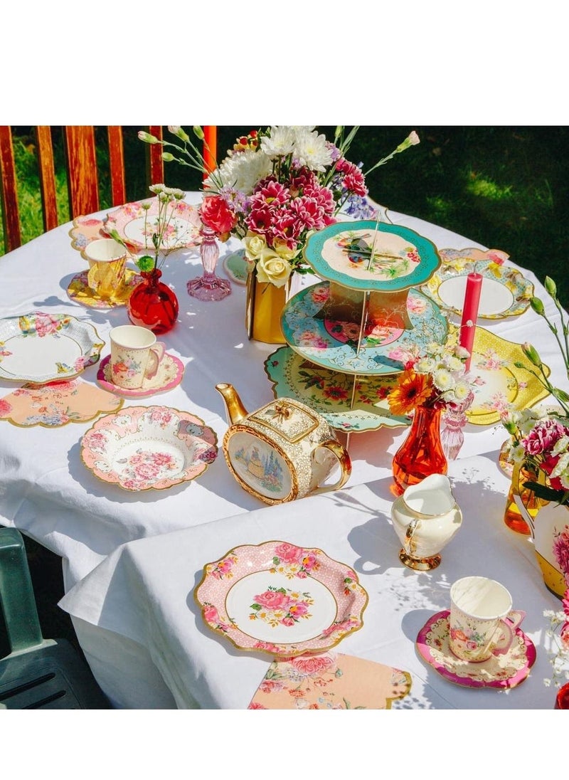 Generic 36 Pack of Talking Tables Paper Plates, Afternoon Tea Vintage Floral Paper Plates for Birthday Party, Baby Shower, Wedding and Anniversary, Disposable Tableware in Pastel Colors, Pink, 8.6"  - Image 2