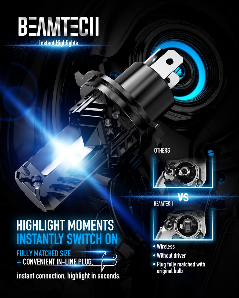 BEAMTECH H4 Bulb, Fanless In Line 9003 Fog Light Bulb 6500K Xenon White Fog Light Of 2 - Image 3