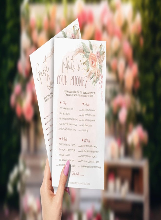 Your Main Event Prints Boho Bridal Shower Bachelorette Games - Floral Neutral Theme - He Said She Said, Find The Guest, Would She Rather, What's in Your Phone - 25 Games Each, 1 Game Per Side - Image 4