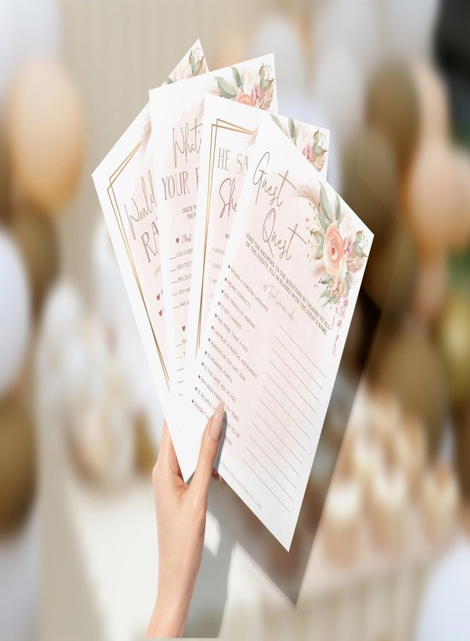 Your Main Event Prints Boho Bridal Shower Bachelorette Games - Floral Neutral Theme - He Said She Said, Find The Guest, Would She Rather, What's in Your Phone - 25 Games Each, 1 Game Per Side - Image 2