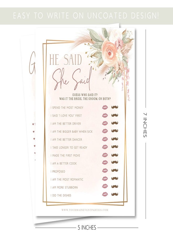Your Main Event Prints Boho Bridal Shower Bachelorette Games - Floral Neutral Theme - He Said She Said, Find The Guest, Would She Rather, What's in Your Phone - 25 Games Each, 1 Game Per Side - Image 3