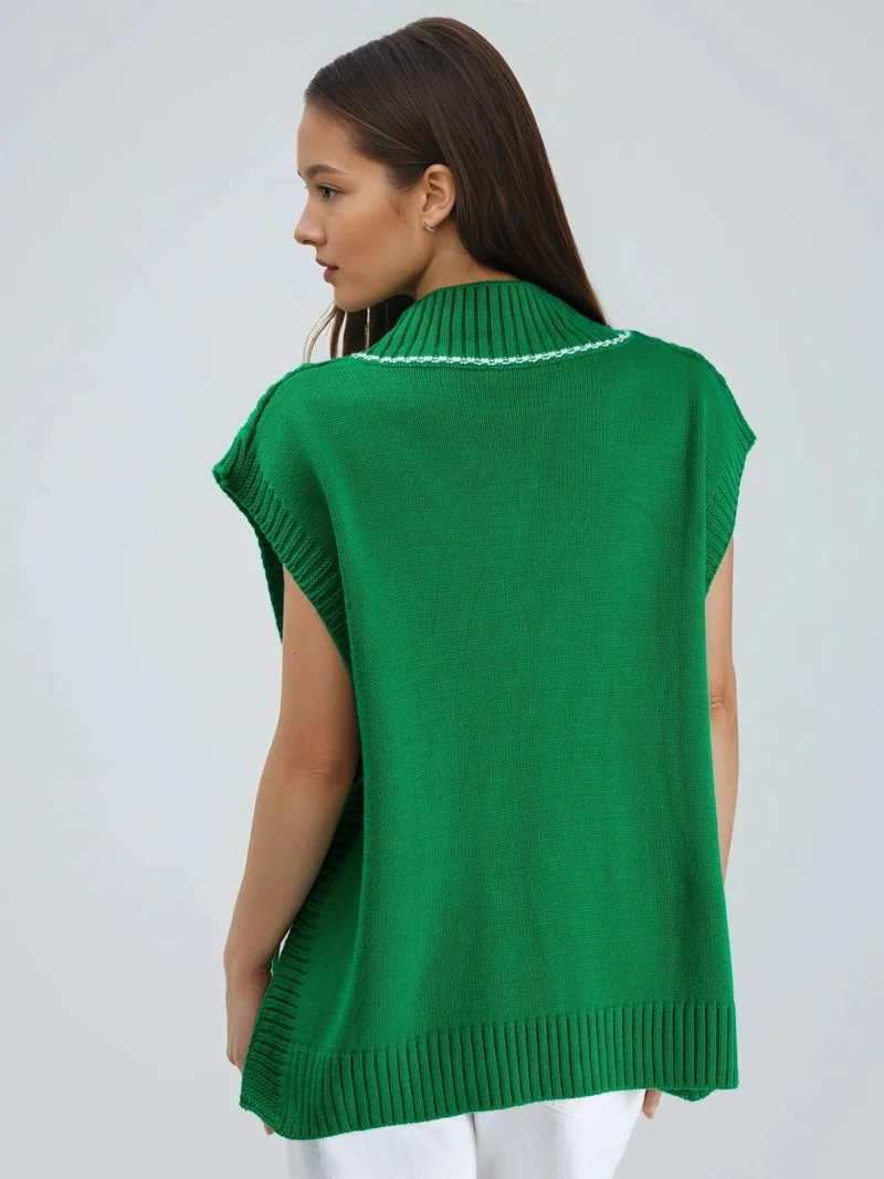 MY FASHION Green MY FASHION Patterned Sweater Vest with Tie Detail for Women | Best Price UAE