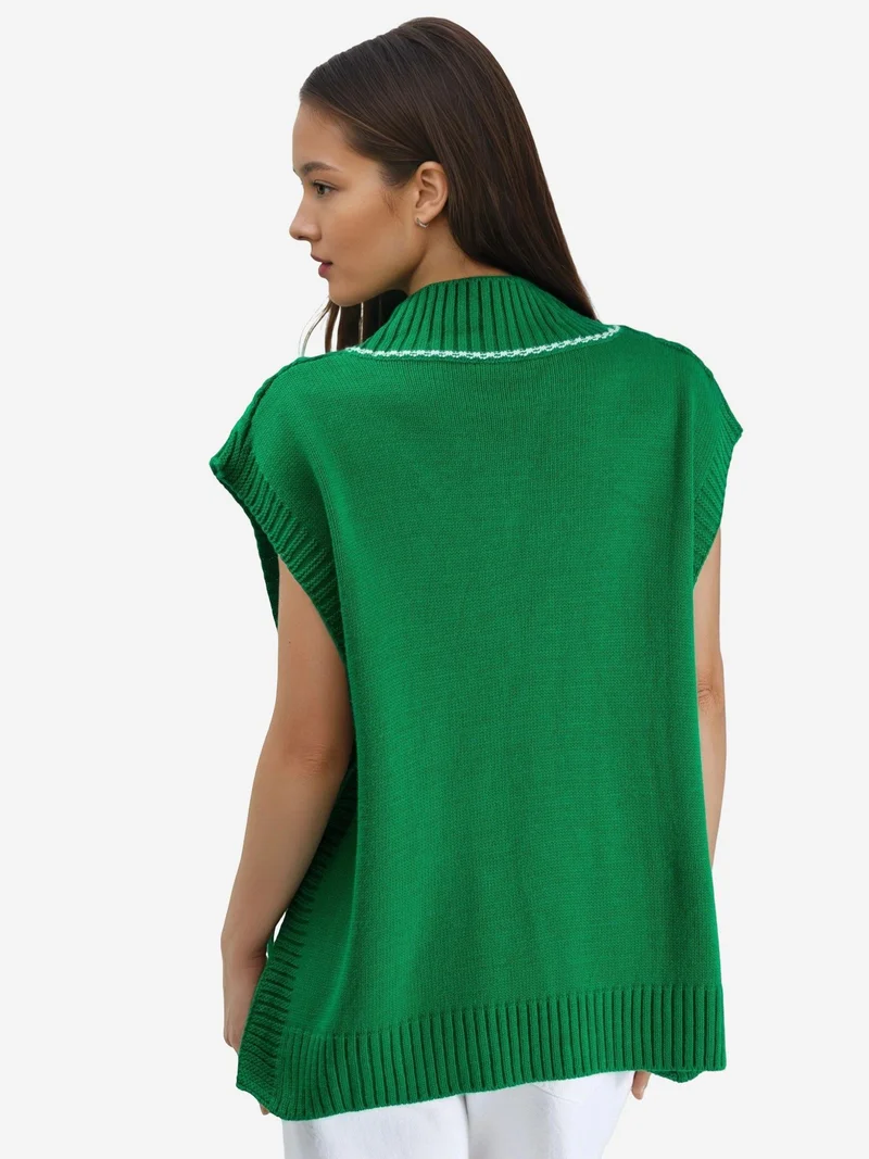 My Fashion Green MY FASHION Patterned Sweater Vest with Tie Detail for Women | Best Price UAE
