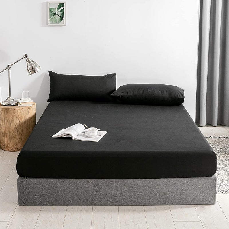 Good Nite Fitted Sheet 180 x 200 cm Black Polyester Bed Sheet 30 cm Extra Deep Pocket Sheet Fitted Sheet Soft and Breathable Machine Washable - Image 1