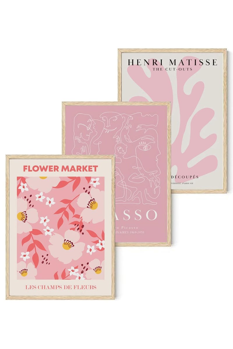 Djmwtb 3Pcs Pink Beige Picasso Matisse Modern Minimalist Abstract Wall Decor - Image 1