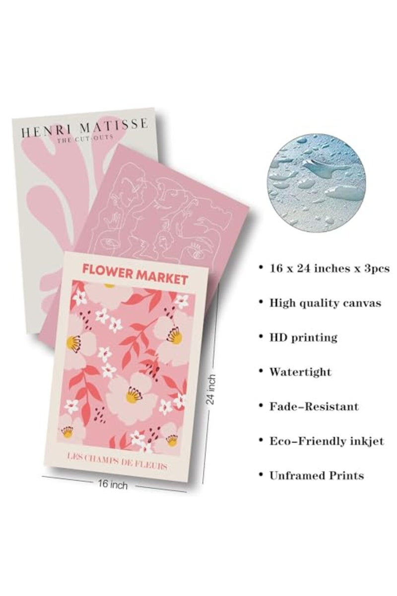 Djmwtb 3Pcs Pink Beige Picasso Matisse Modern Minimalist Abstract Wall Decor - Image 2