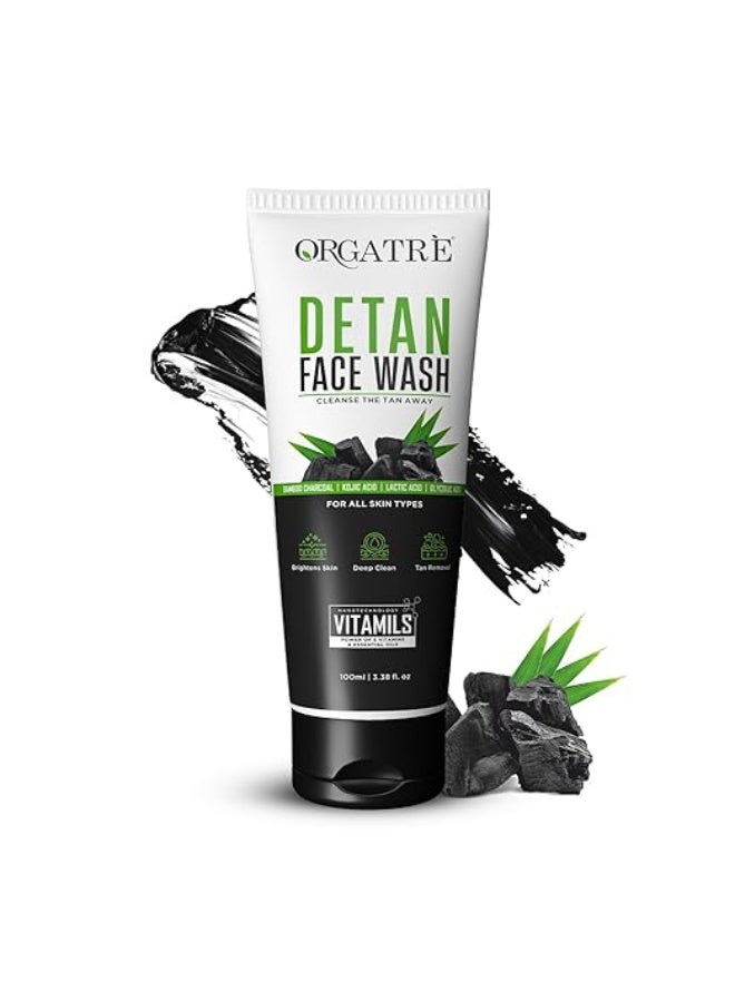 Orgatre Detan Face Wash for Tan Removal & Skin brightening | Bamboo Charcoal | Kojic Acid 100ml - Image 4