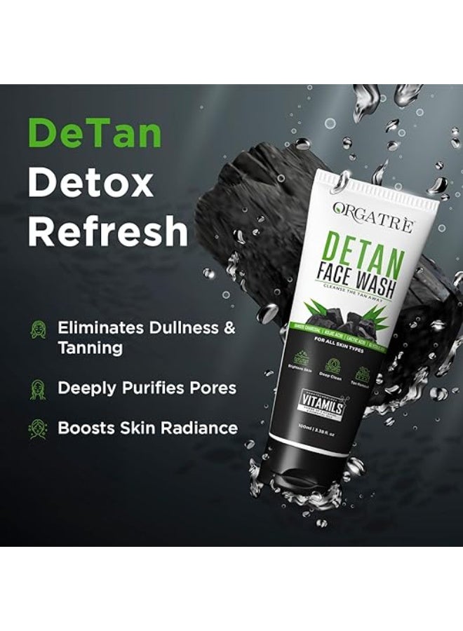 Orgatre Detan Face Wash for Tan Removal & Skin brightening | Bamboo Charcoal | Kojic Acid 100ml - Image 1