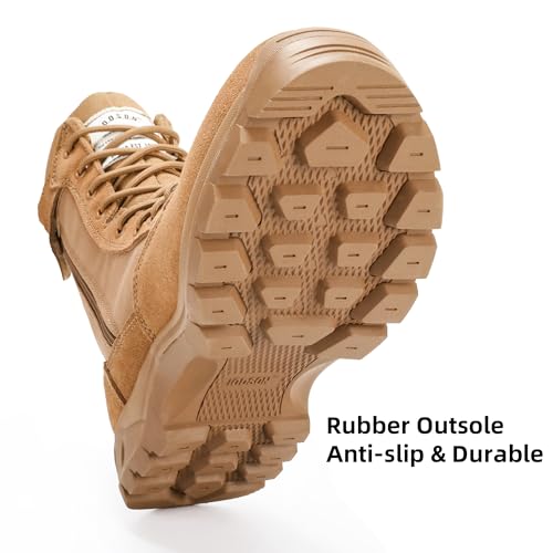 IODSON Men's Military Tactical Work Boots with Side Zipper, Puncture Resistant, Desert Combat, Army Jungle, 8 Inch Lightweight Hiking Boots Coyote US 11 - Image 4