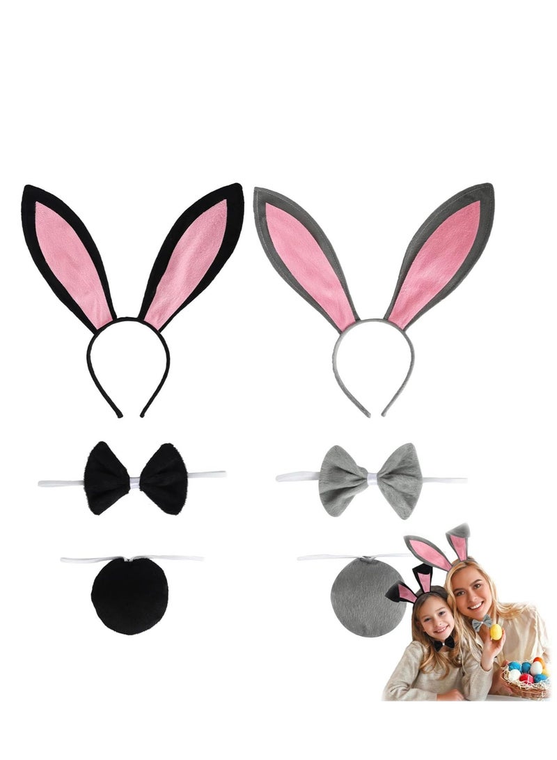 KASTWAVE 2 Pcs Bunny Ears Headband, Rabbit Tail and Bow Tie, Cosplay Costume Party Bunny Ear Costume Set - Image 1