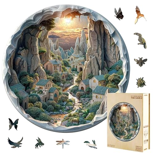 Jollitot Wooden Puzzles Adults 3D Cave Forest Puzzle 300 Pieces Unique Animal Shaped Wood Challenging Jigsaw Puzzles Gifts for Adults 134x133in - Image 1
