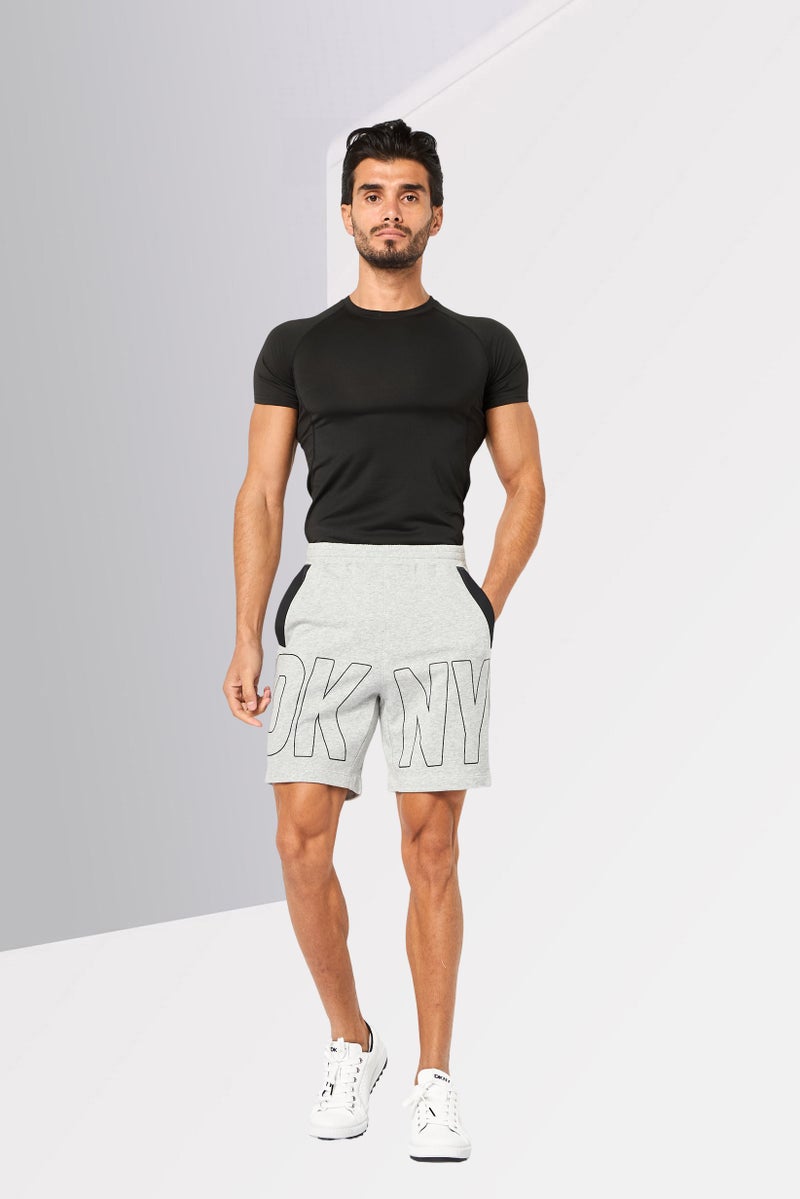 DKNY Men Regular Fit Brand Logo Basic Shorts, Heather Grey - Image 2