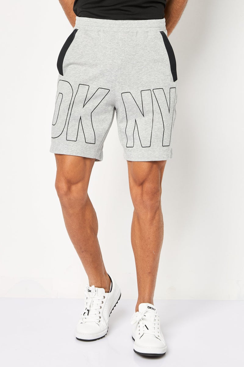 DKNY Men Regular Fit Brand Logo Basic Shorts, Heather Grey - Image 1