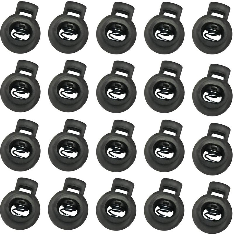 TIHOOD TIHOOD 100PCS Plastic Toggle Single Hole Spring Loaded Elastic Drawstring Rope Cord Locks Clip Ends Round Ball Shape Luggage Lanyard Stopper Sliding Fastener Buttons Black 