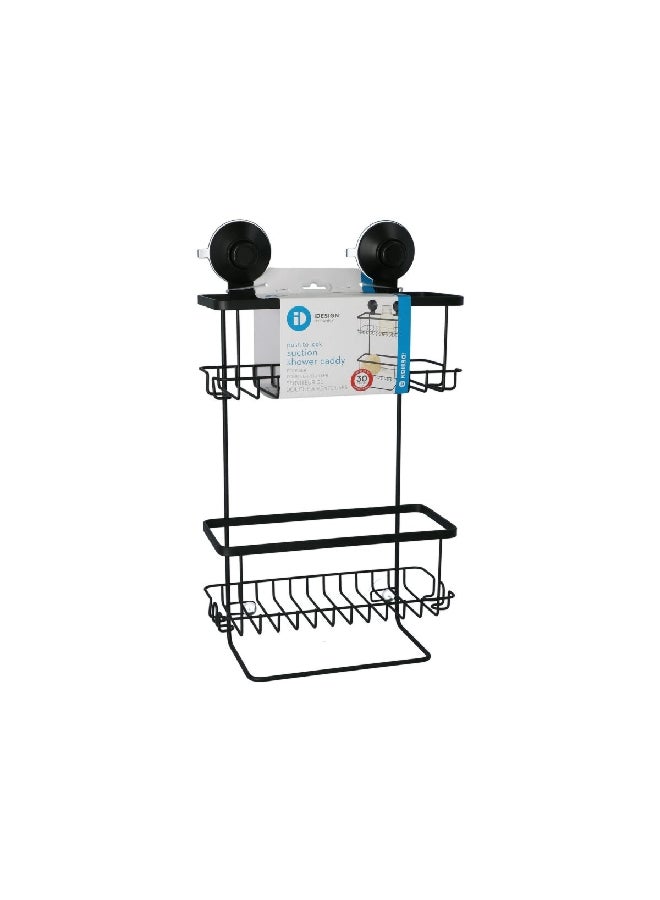 InterDesign 2-Tier Suction Lock Rust-Resistant Shower Caddy Matte Black 40.69 x 24.26 x 10.87 cm 23527ES - Image 1