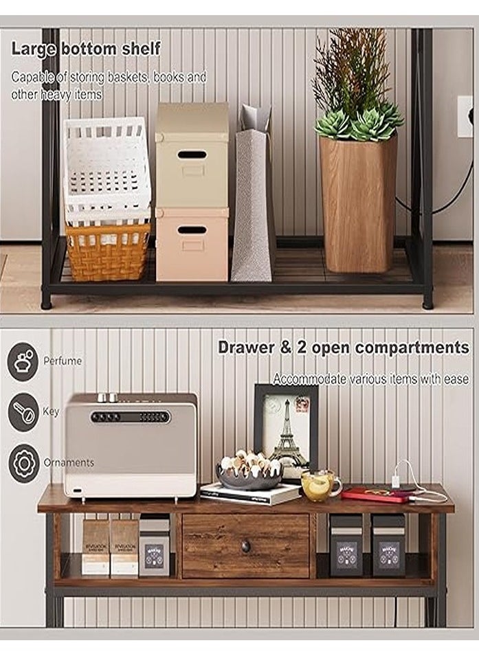 AGD - Console Entryway Table with Charging Station, Modern Coffee Corner with Storage Shelf and Power Outlet, Sofa Table for Entryway and Living Room, Brown - Image 1