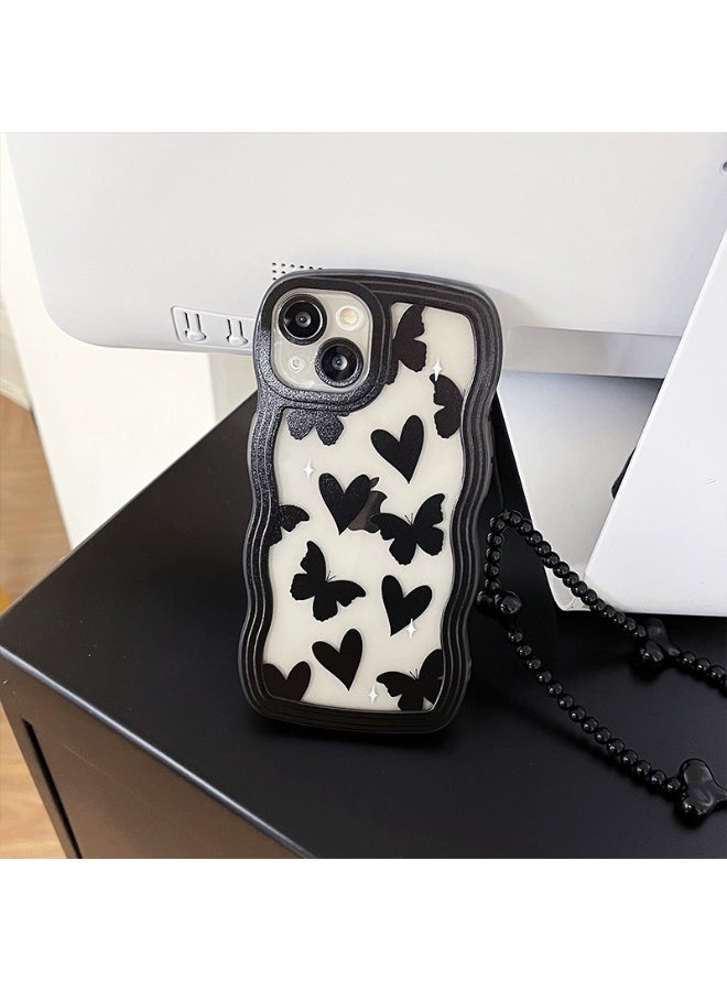 NIBEMINENT Big Waves Protective TPU Case Cover For iPhone 14 Plus, Black Love Butterfly - Image 2
