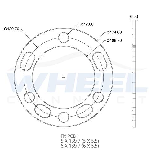 WHEEL CONNECT Light Truck Wheel Spacer,6mm Thickness(1/4inch),Fit Bolt Pattern 5X139.7, 6X139.7, Cast Aluminum, Pack of 2. - Image 3