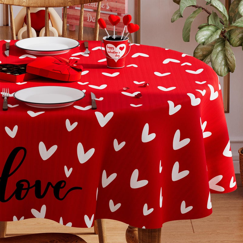 Siilues Valentines Tablecloth Oval 60x84 Inch, Washable Red Love Hearts Valentines Day Tablecloth Waterproof Dining Table Cloth Sweet Home Party Decorations - Image 2