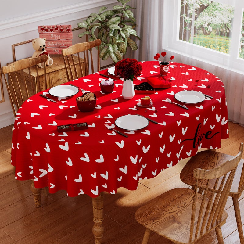 Siilues Valentines Tablecloth Oval 60x84 Inch, Washable Red Love Hearts Valentines Day Tablecloth Waterproof Dining Table Cloth Sweet Home Party Decorations - Image 3