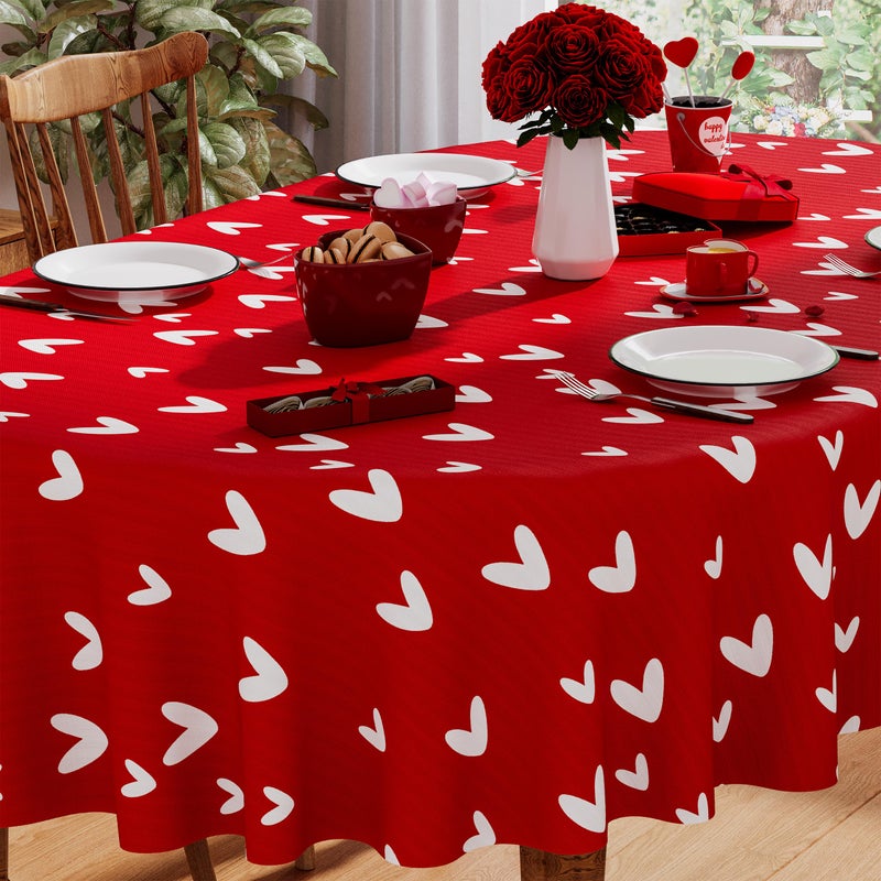 Siilues Valentines Tablecloth Oval 60x84 Inch, Washable Red Love Hearts Valentines Day Tablecloth Waterproof Dining Table Cloth Sweet Home Party Decorations - Image 4
